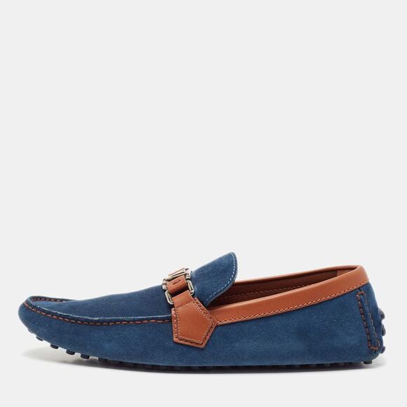 Louis Vuitton Blue/brown Suede Hockenheim Loafers Size 42.5 - Picture 1 of 7